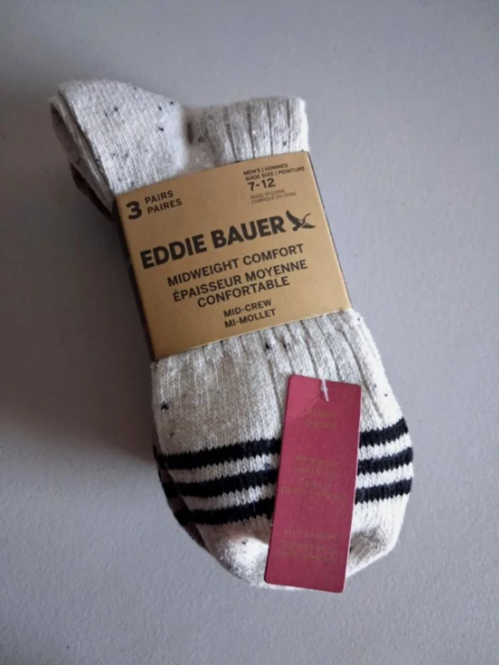 Eddie Bauer Midweight Comfort Mid Crew Socks 3 Pair Mens Size 7-12 Multicolor